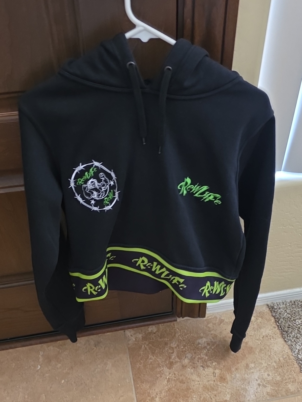 Black & Neon Green Cropped Hoodie